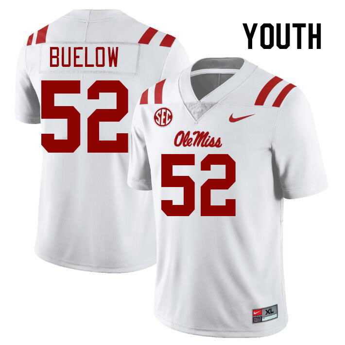 Youth #52 Julius Buelow Ole Miss Rebels College Football Jerseys Stitched-White